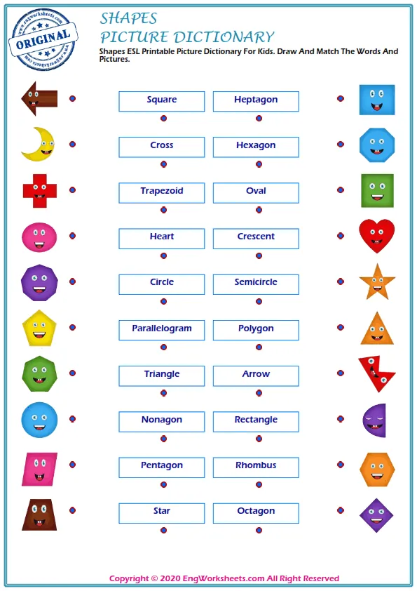 Shapes ESL Printable Picture Dictionary For Kids. Draw And Match The Words And Pictures.