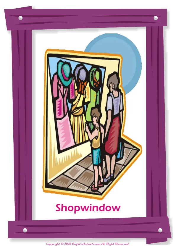 Shopping English vocabulary worksheet with full-page words