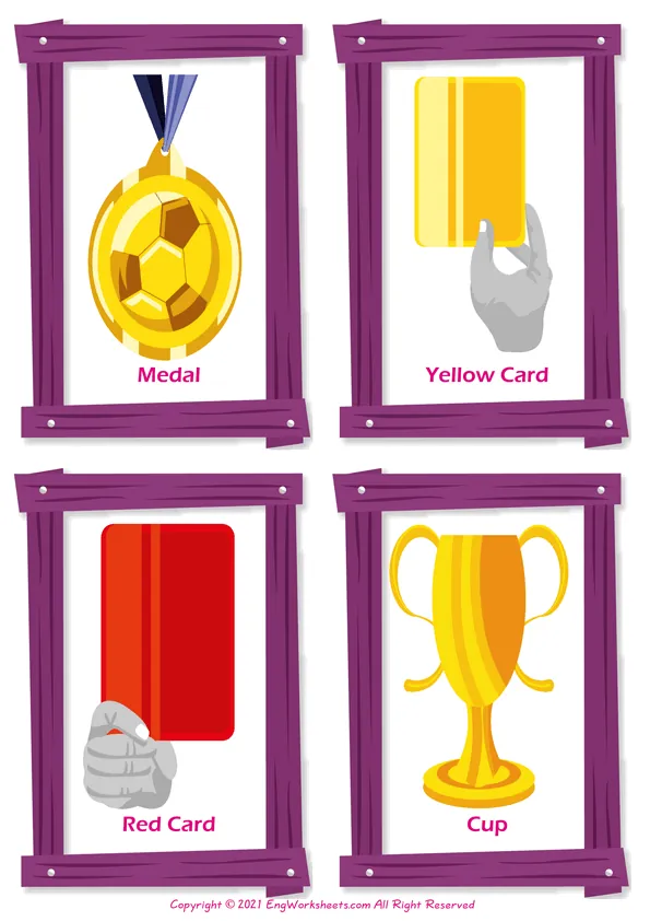 Wordless Soccer vocabulary worksheet with four images per page