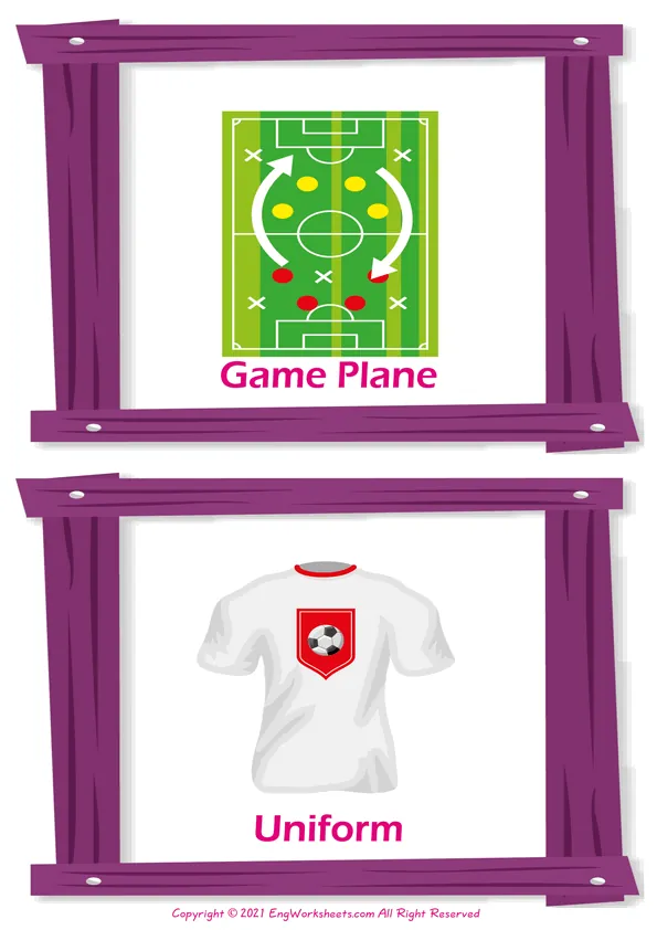 Wordless Soccer vocabulary worksheet with six images per page