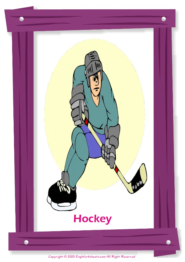 Sports English vocabulary worksheet with full-page words
