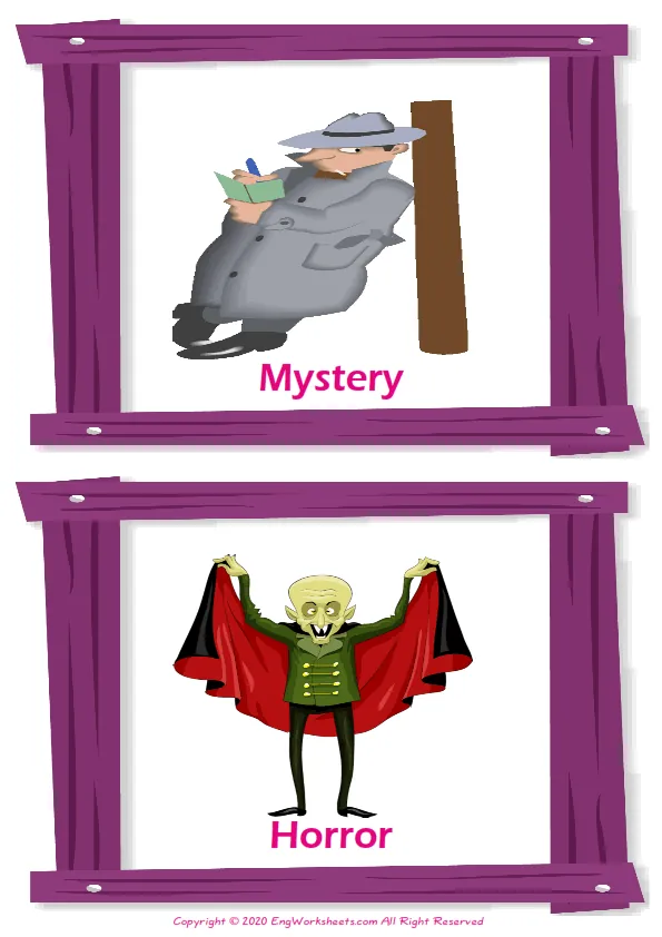 Tv Programmes vocabulary worksheet with words, two images per page