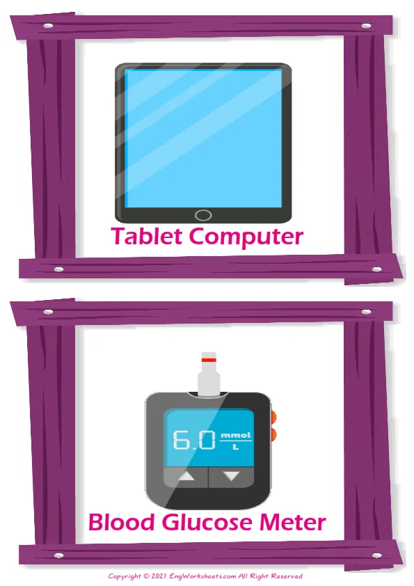 Wearable Technology vocabulary worksheet with words, two images per page
