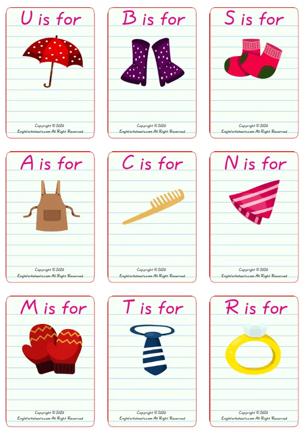 Wordless Accessories vocabulary worksheet with nine images per page