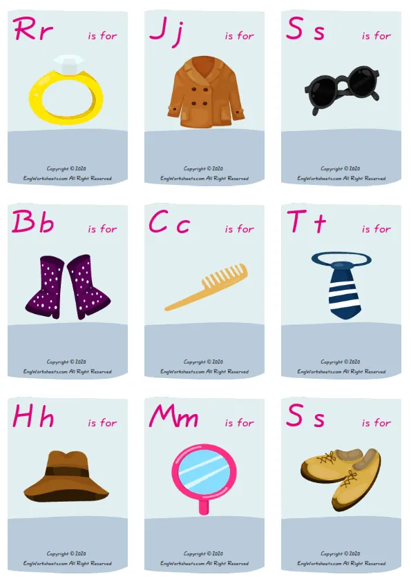 Wordless Accessories vocabulary worksheet with nine images per page