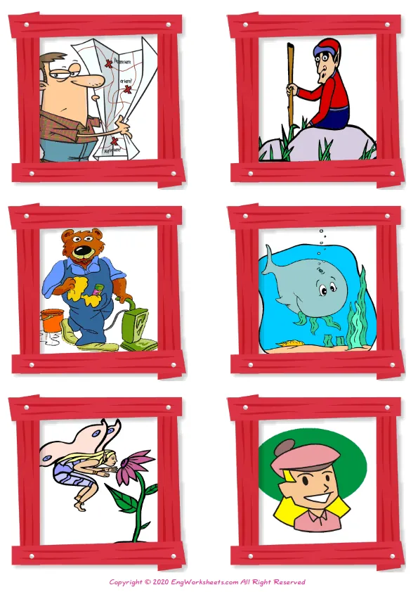 Wordless Action Verbs vocabulary worksheet with six images per page