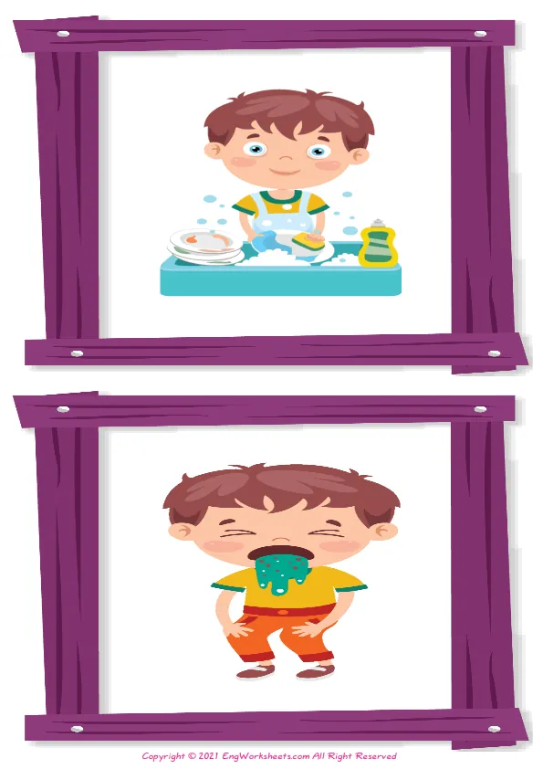 Action Verbs vocabulary worksheet with words, nine images per page