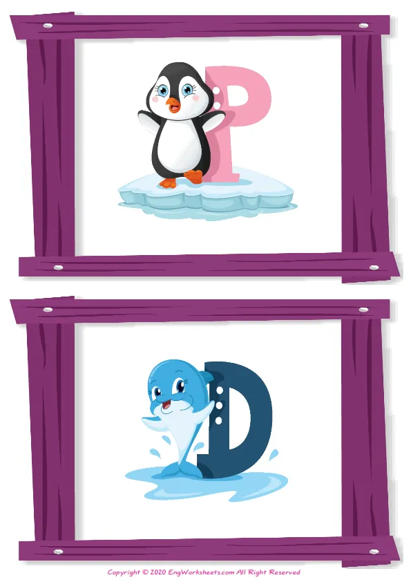 Wordless Alphabet vocabulary worksheet with two images per page