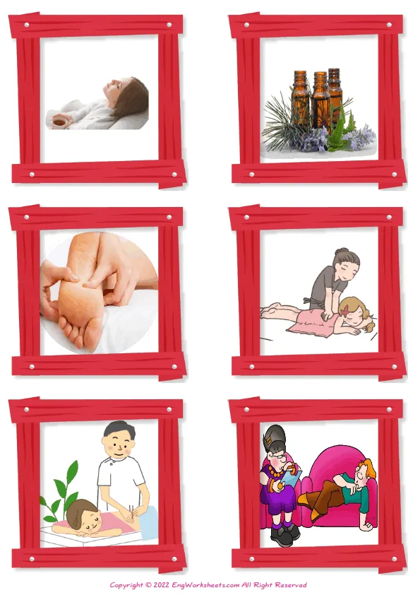 Wordless Alternative Therapy vocabulary worksheet with six images per page