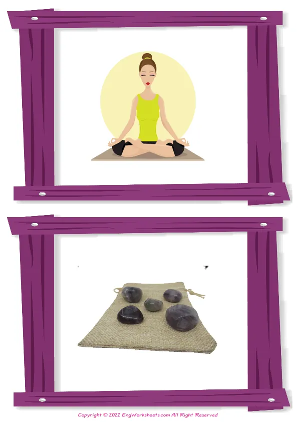 Wordless Alternative Therapy vocabulary worksheet with two images per page