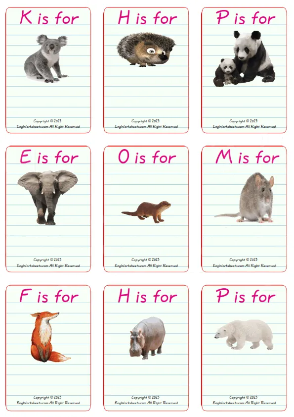 Wordless Animals vocabulary worksheet with nine images per page