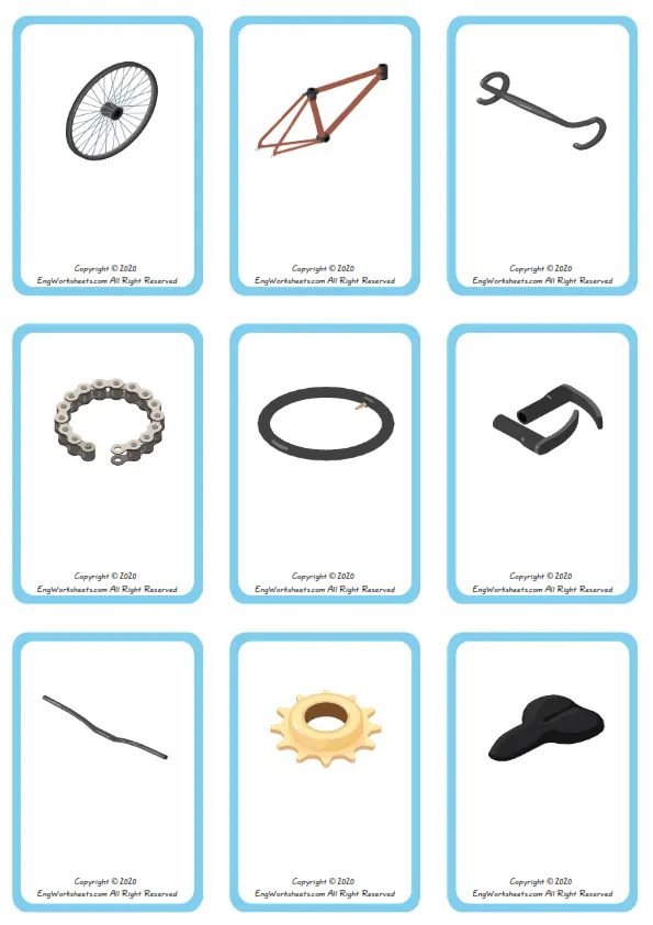 Wordless Bike vocabulary worksheet with nine images per page