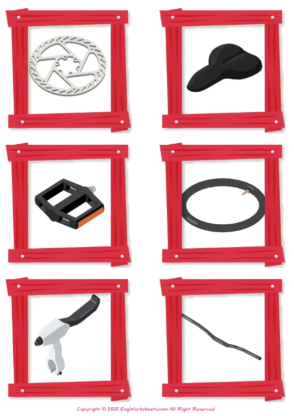 Wordless Bike vocabulary worksheet with six images per page
