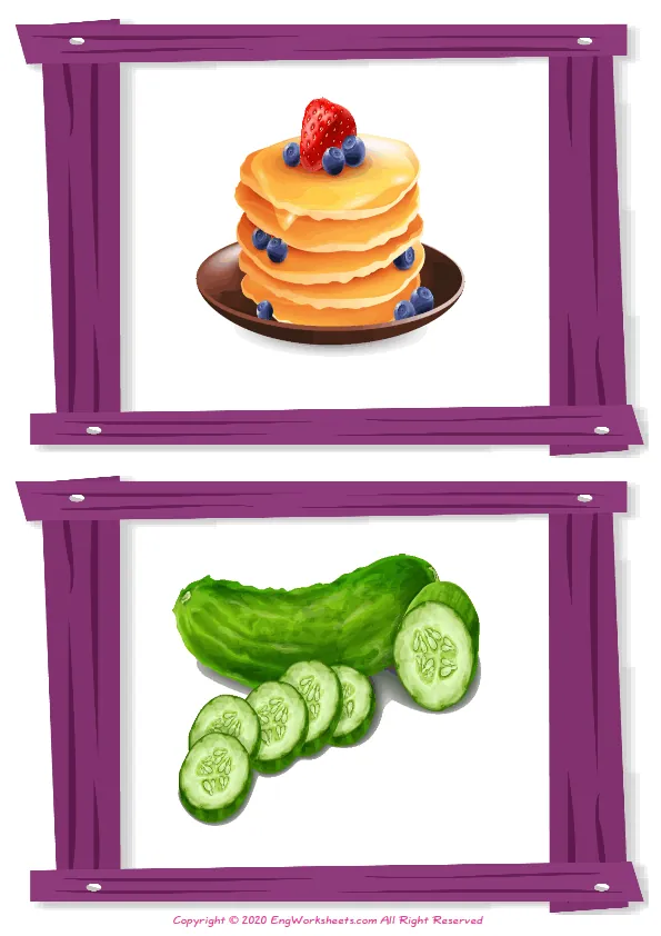 Wordless Breakfast vocabulary worksheet with two images per page