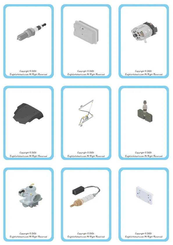 Wordless Cars vocabulary worksheet with nine images per page