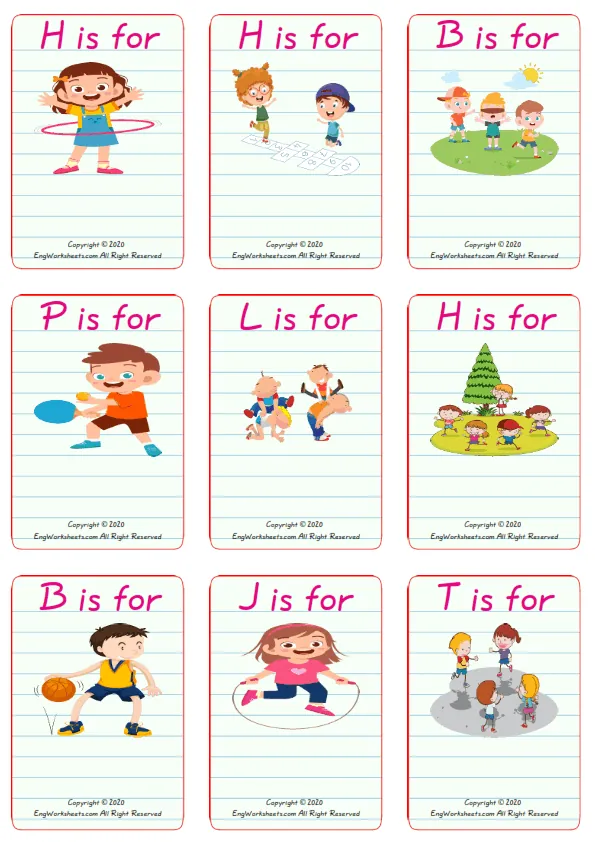 Wordless Children Games vocabulary worksheet with nine images per page
