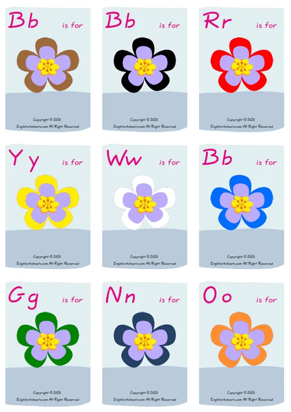 Wordless Colour vocabulary worksheet with nine images per page