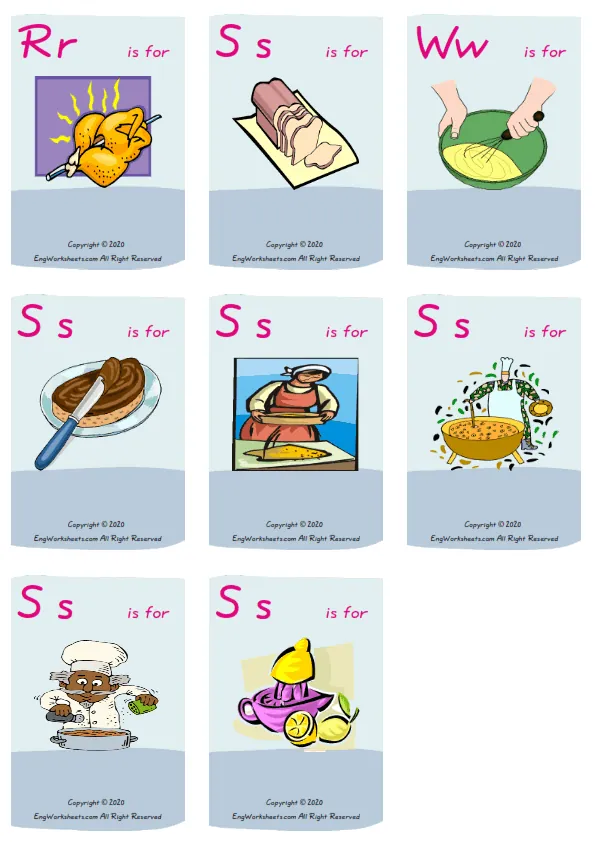 Wordless Cooking Verbs vocabulary worksheet with nine images per page
