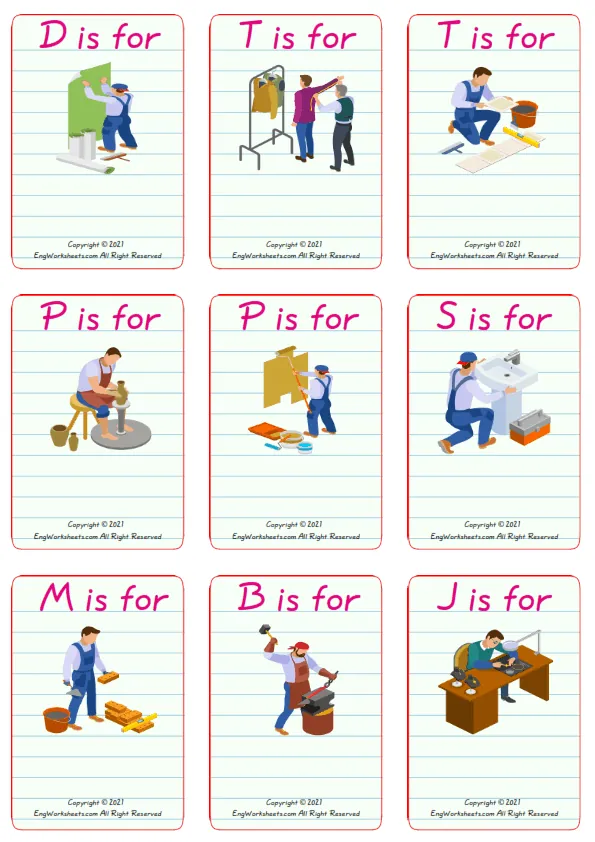 Wordless Crafts vocabulary worksheet with nine images per page