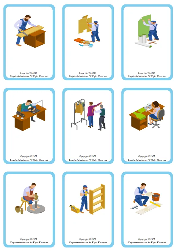 Wordless Crafts vocabulary worksheet with nine images per page