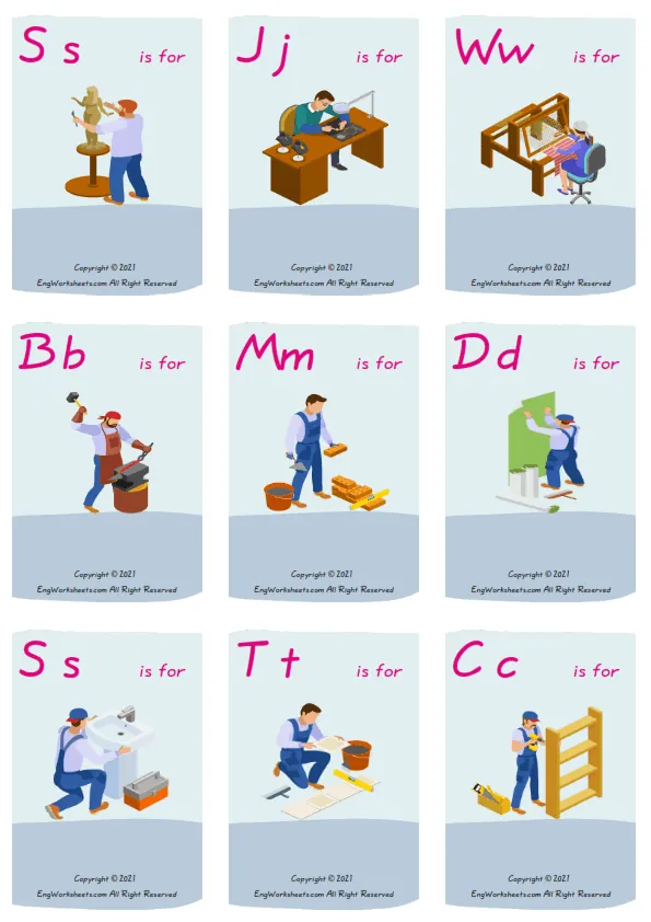 Wordless Crafts vocabulary worksheet with nine images per page