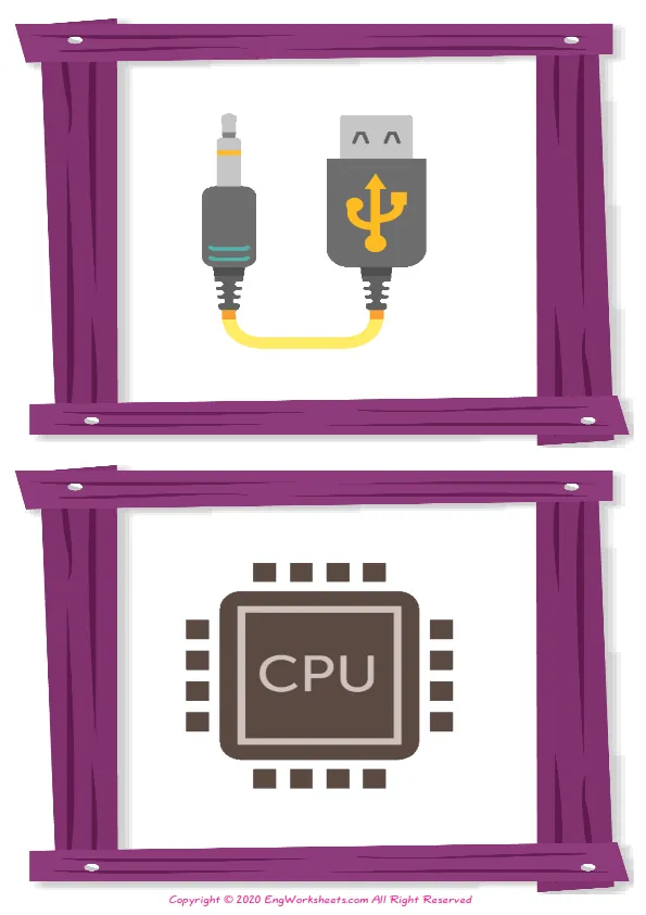 Wordless Devices vocabulary worksheet with two images per page