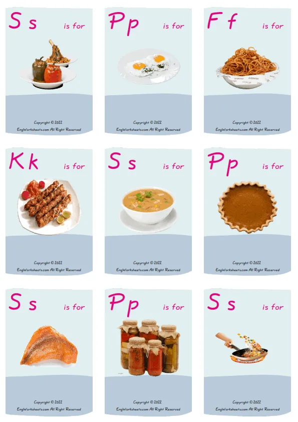 Wordless Dinner vocabulary worksheet with nine images per page
