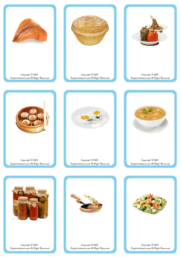 Wordless Dinner vocabulary worksheet with nine images per page