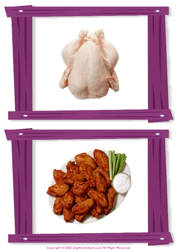 Wordless Dinner vocabulary worksheet with two images per page