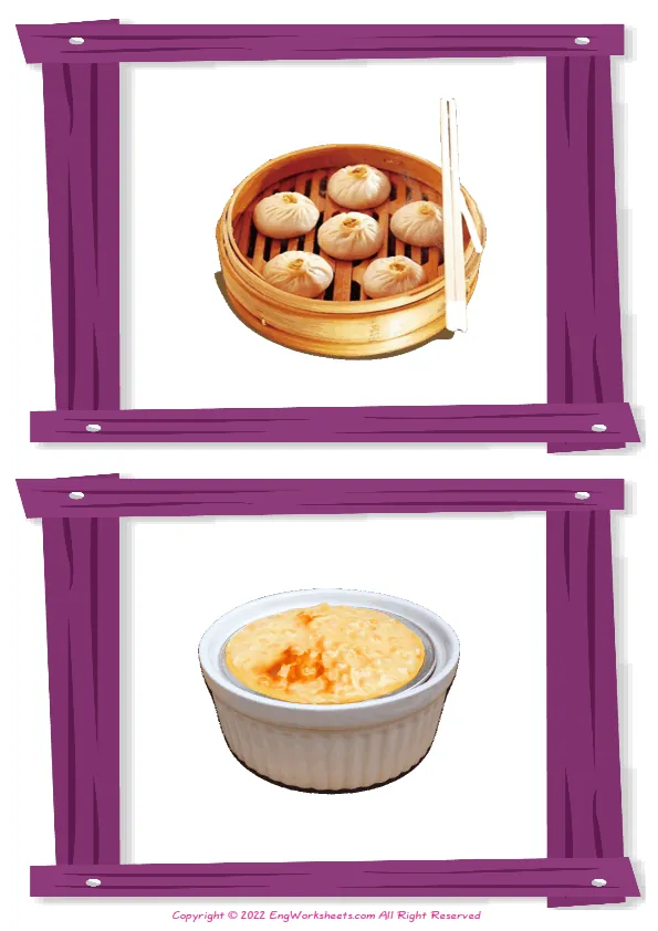 Wordless Dinner vocabulary worksheet with two images per page