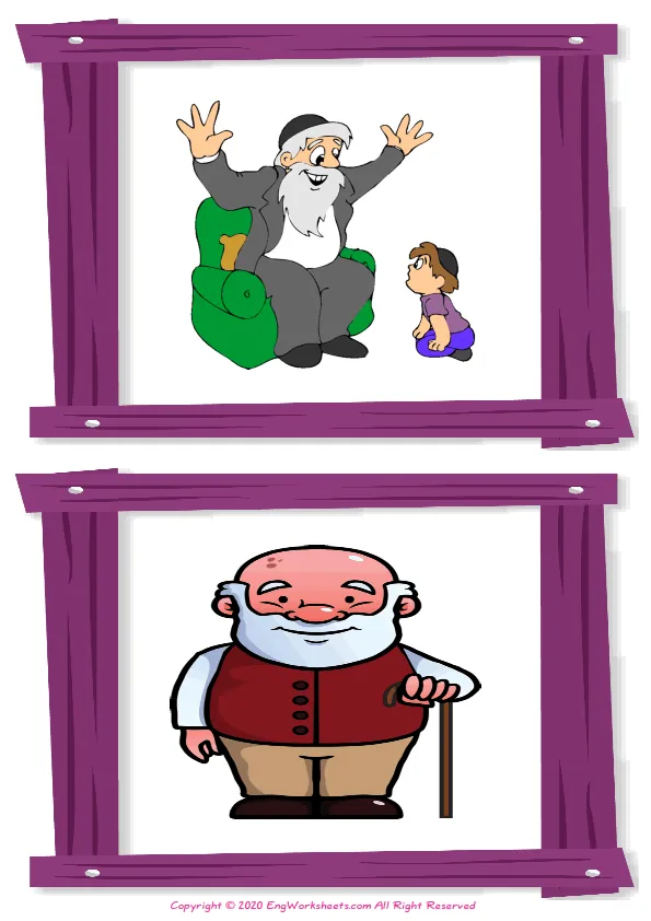 Wordless Family Member vocabulary worksheet with two images per page