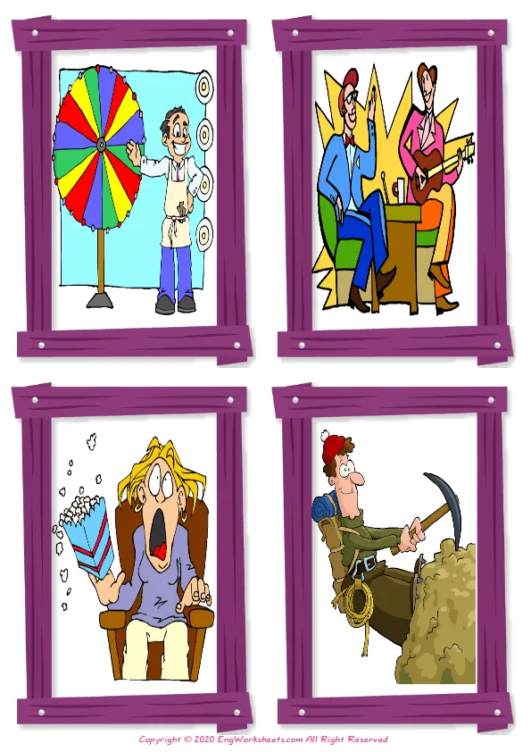 Wordless Films Movies vocabulary worksheet with four images per page