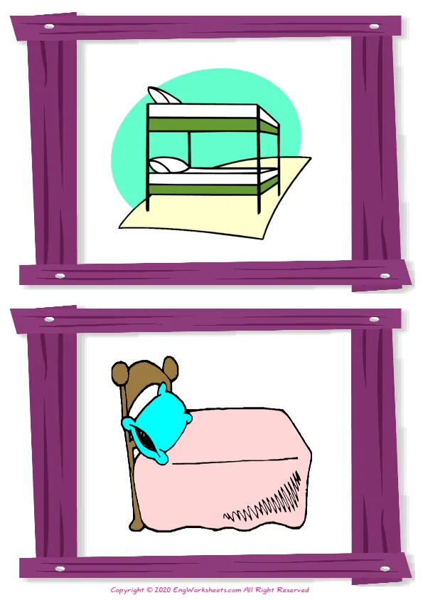 Wordless Furniture vocabulary worksheet with two images per page
