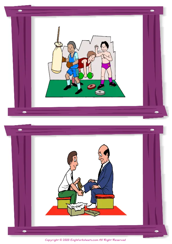 Wordless Giving Directions vocabulary worksheet with two images per page