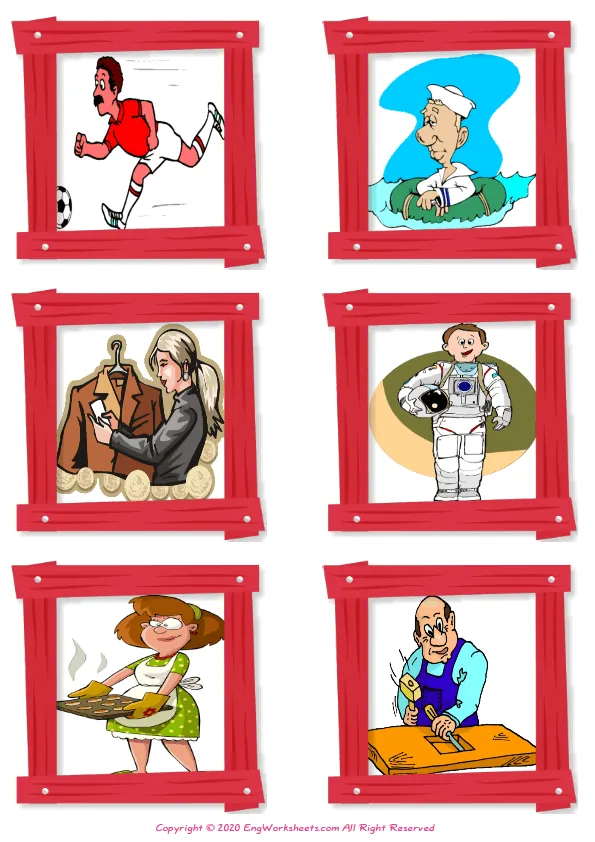 Wordless Jobs Occupations vocabulary worksheet with six images per page