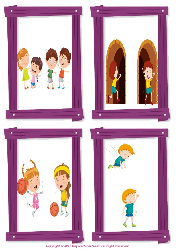 Wordless Opposites vocabulary worksheet with four images per page