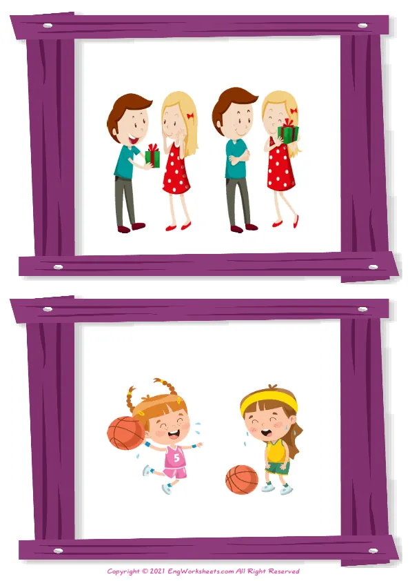 Wordless Opposites vocabulary worksheet with two images per page