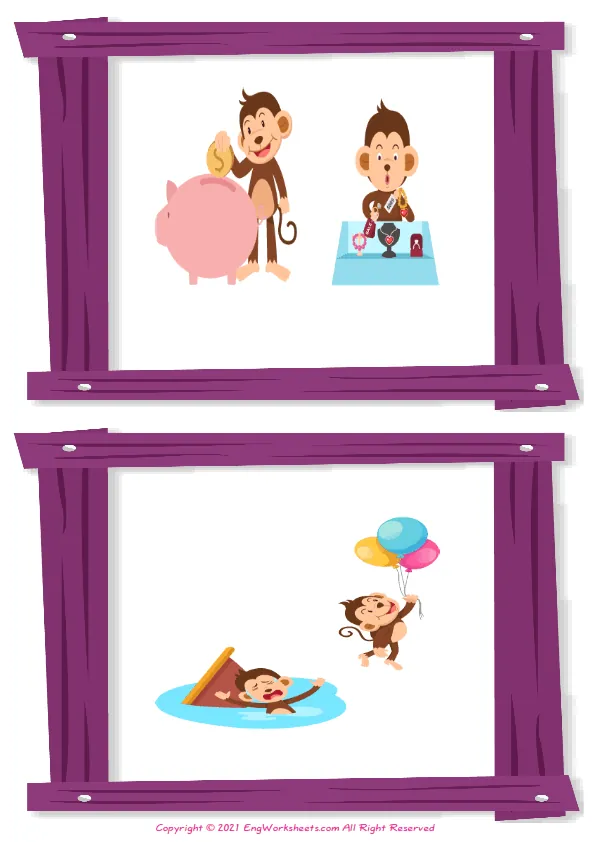 Wordless Opposites vocabulary worksheet with two images per page