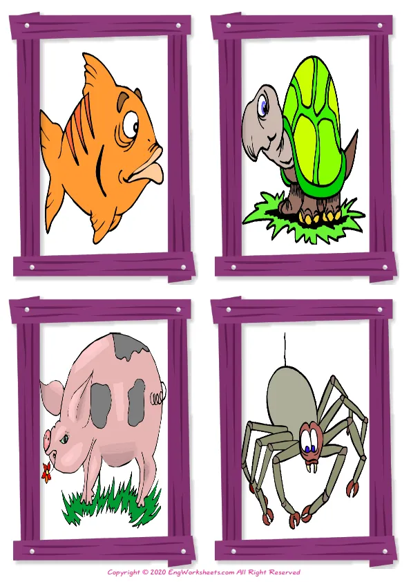 Wordless Pets vocabulary worksheet with four images per page