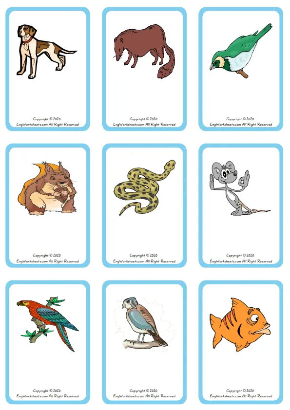 Wordless Pets vocabulary worksheet with nine images per page