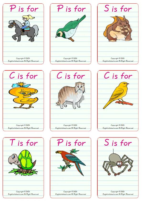 Wordless Pets vocabulary worksheet with nine images per page