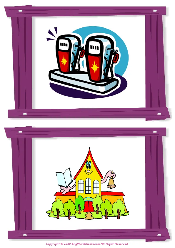 Wordless Places In A City vocabulary worksheet with two images per page