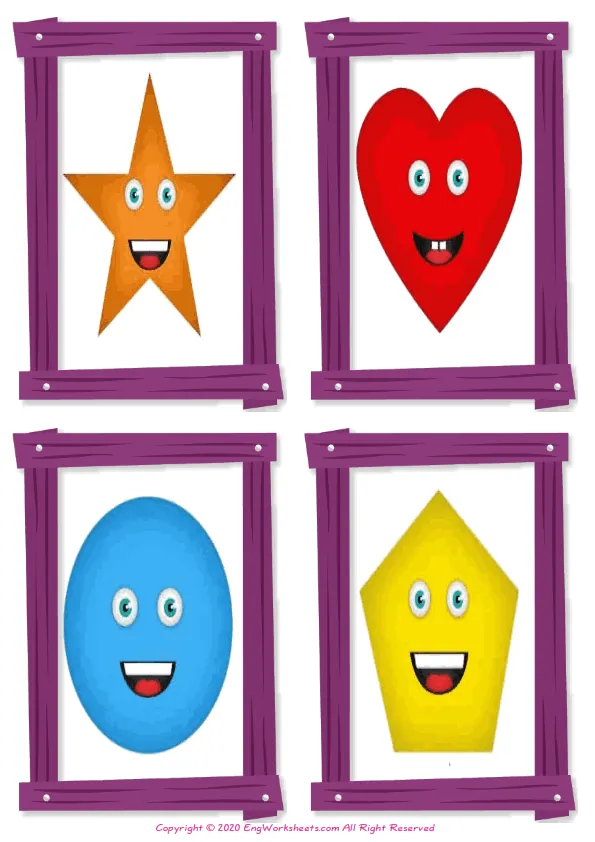 Wordless Shapes vocabulary worksheet with four images per page