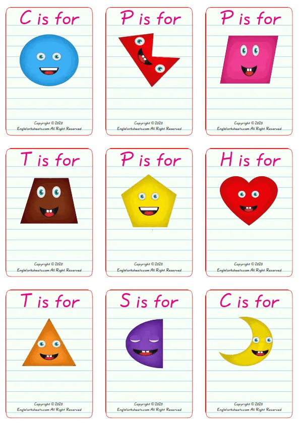 Wordless Shapes vocabulary worksheet with nine images per page