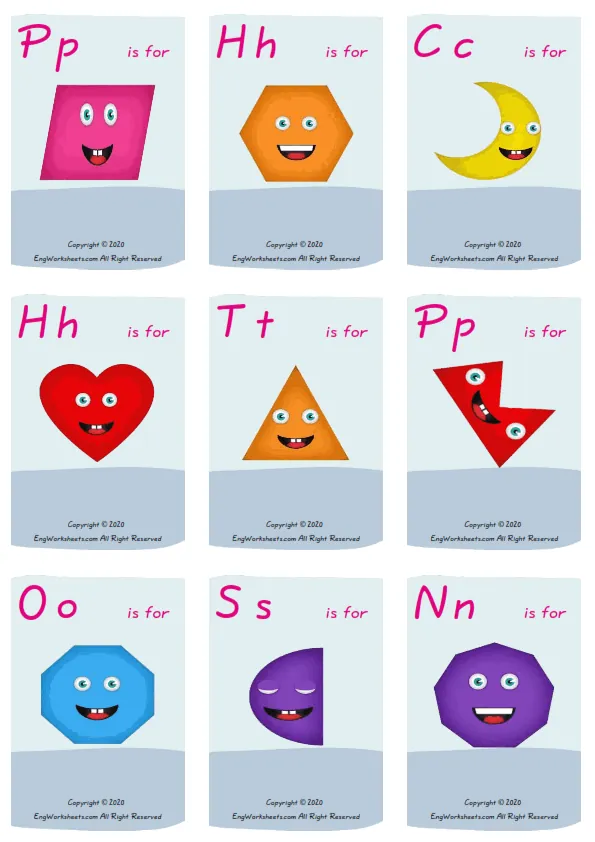 Wordless Shapes vocabulary worksheet with nine images per page