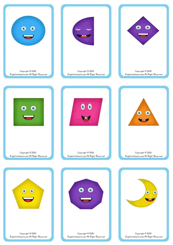 Wordless Shapes vocabulary worksheet with nine images per page