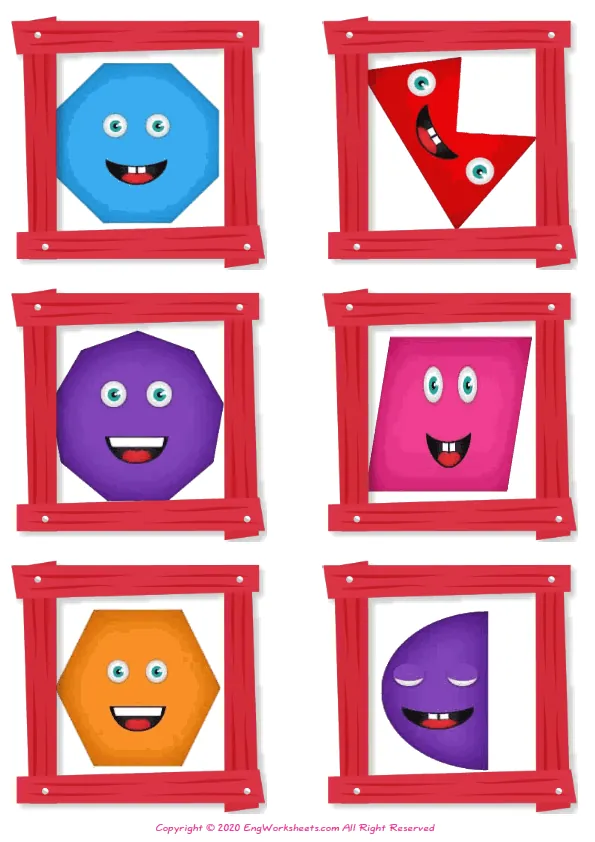 Wordless Shapes vocabulary worksheet with six images per page