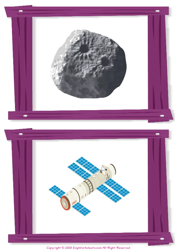 Wordless Space vocabulary worksheet with two images per page