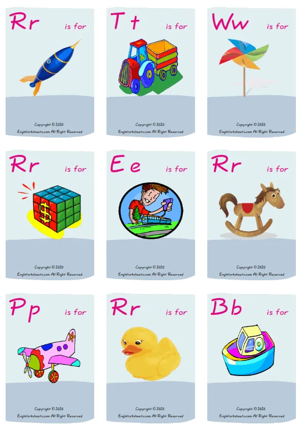 Wordless Toys vocabulary worksheet with nine images per page