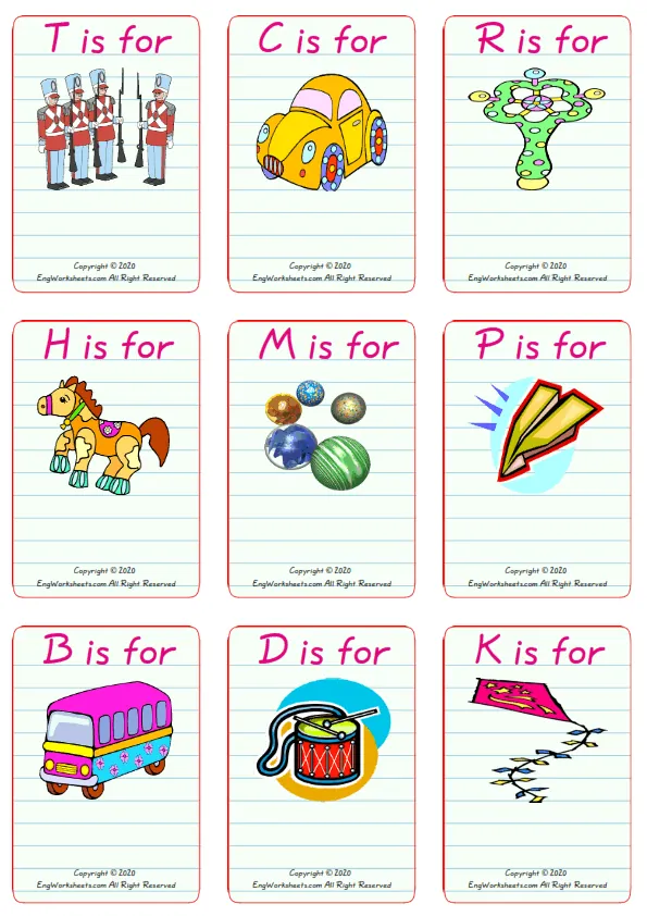 Wordless Toys vocabulary worksheet with nine images per page